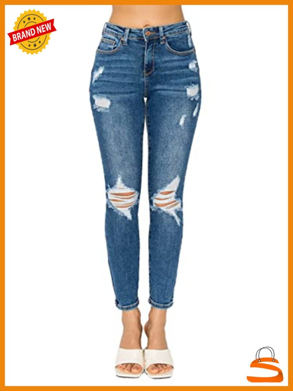 High Rise Skinny Jeans with Rips Push Up Lift